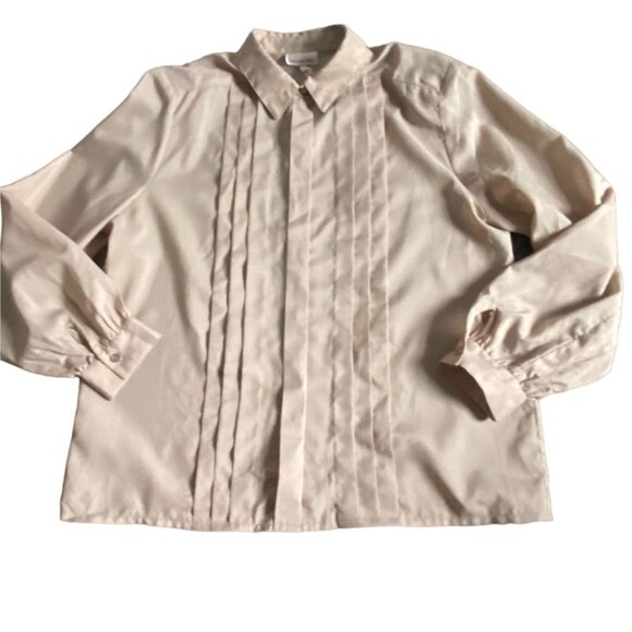 Lauren Lee Tops - VTG Lauren Lee Light Weight Pleated Front Blouse W/ Shoulder Pads-Beige-Size 16-